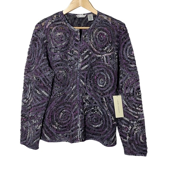 NWT Laura Ashley Purple Mesh Full Zip Jacket Womens Size L Spring Colorful